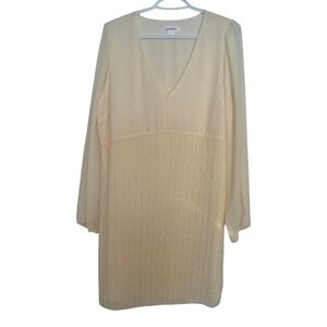 Joe Fresh Cream V-Neck Long Sleeve Pleated Dress